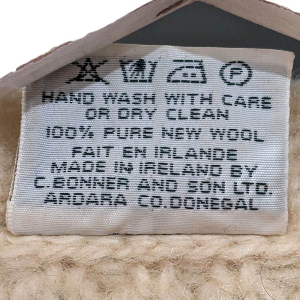 BONNER OF IRELAND Waffle Knit 100% Pure Wool Cream Button Sweater Cardigan Sz XL - Picture 7 of 8